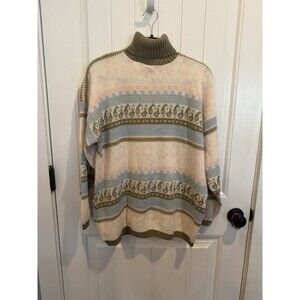 Vintage American Weekend Sweater L USA Fair Isle Turtleneck Oversized Pastel 90s